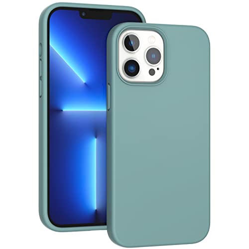 Coque silicone liquide iPhone 13 Pro Max vert pin fine et antichoc haut de gamme