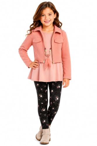 Image of iGirlDress Girls 4 Pieces Pant Set Long Sleeve Jacket Necklace Floral Plaid Pant 4-16