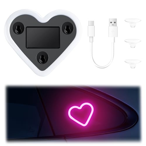 iFunyLED Car LED Interior Lights, Heart-Shaped Ambient Light for Windows, 5 Lighting Modes, Charging Through Type-c and Solar Energy, Car Decorations for Women Men, Pack of 1, (Pink)