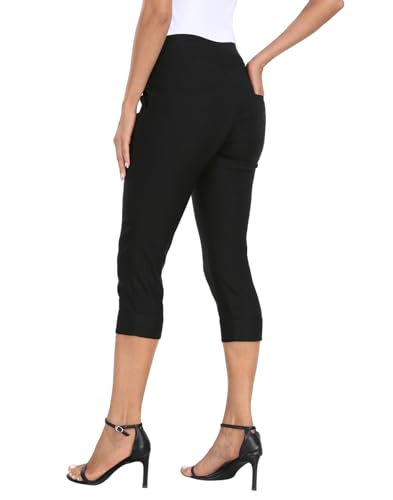 HDE Pull On Capri Pants for Women 19" Inseam Cropped Dress Pants with Pockets3