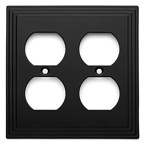 Cosmas 25012-Fb Flat Black Double Duplex Electrical Outlet Wall Plate #TOP19