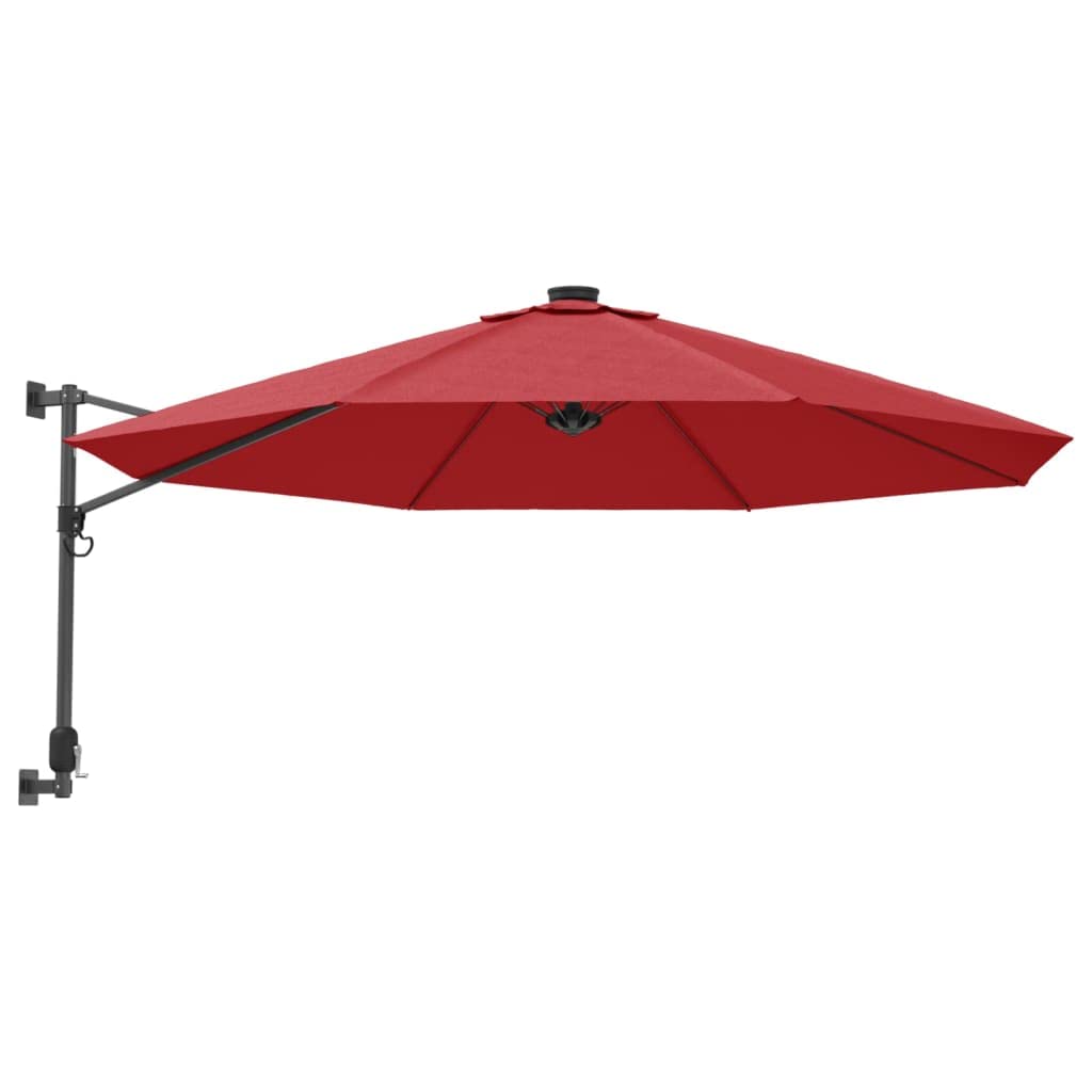 Homgoday Parasol, 290 cm jasny czerwony LED parasol ścienny, parasol przeciwsłoneczny, parasol ogrodowy, parasole przeciwsłoneczne, parasole zewnętrzne, parasol plażowy, wiatroszczelny parasol