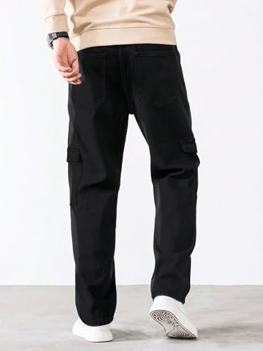 Image of AVANOVA Bell-Bottom Men Cargo Jeans II Men Cargo Pants II Denim Cargo for Men II Cotton Pant II Wide Legs II Flap Pockets II Cargo for Men (Jeans-119)