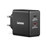 Lenovo Cargador Dual USB-C 65 W GAN (Compatible con PC y Otros Dispositivos, Ligero) Incluye Cable Tipo C de 1.5 m - Negro