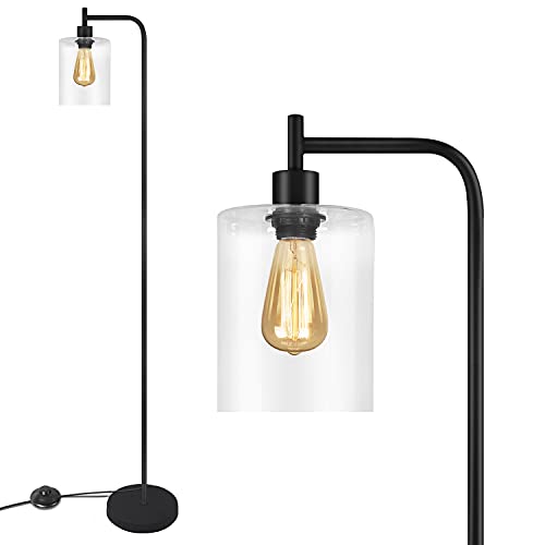 Acaxin Black Industrial Floor Lamp, Modern Tall Lamp for Living Room, Farmhouse Floor Lamp for Bedroom, Vintage Floor Lamp with Hanging Glass Lamp Shade, Warm Edison Bulb Included