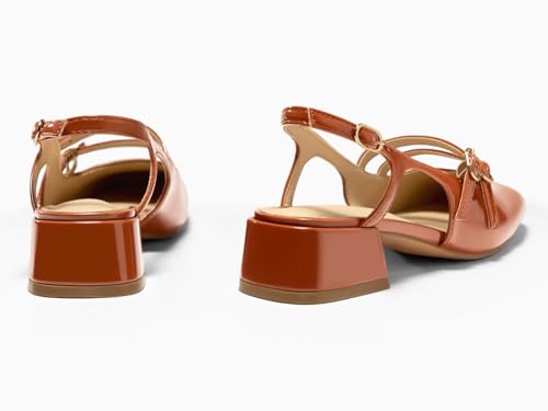 Image of Coutgo Women's Mary Jane Chunky Low Heels Slingback Pumps Closed Square Toe Wedding Dress Shoes