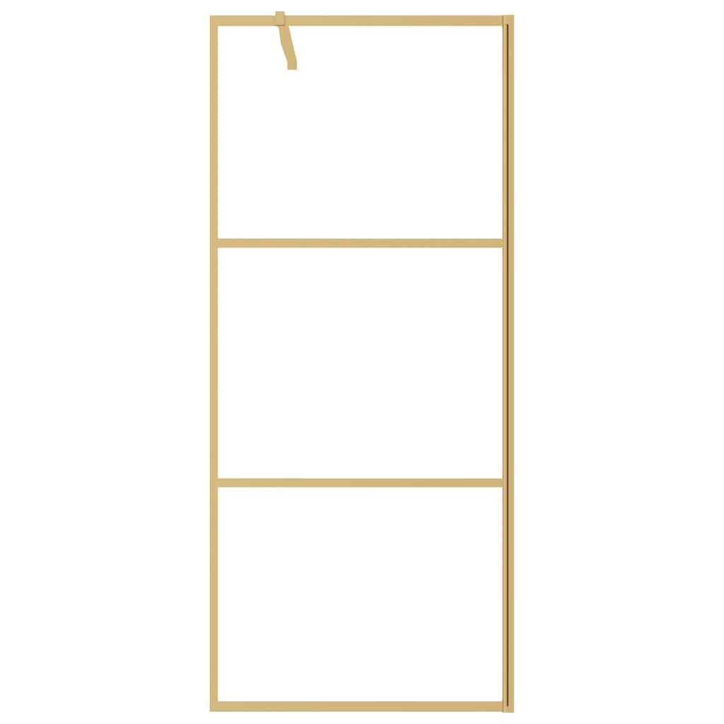 Mampara de ducha de cristal templado dorado transparente, 80 x 195 cm, con cristal de seguridad de 5 mm, marco de aluminio y barra de apoyo ajustable para protección contra salpicaduras en el