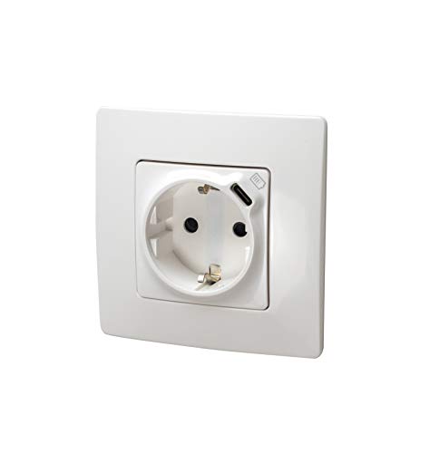 Unterputz Schuko Steckdose mit USB C 2400mA und 4 in 1 Universal Ladekabel für alle Smartphone Tablet Digitalkamera MP3 usw.