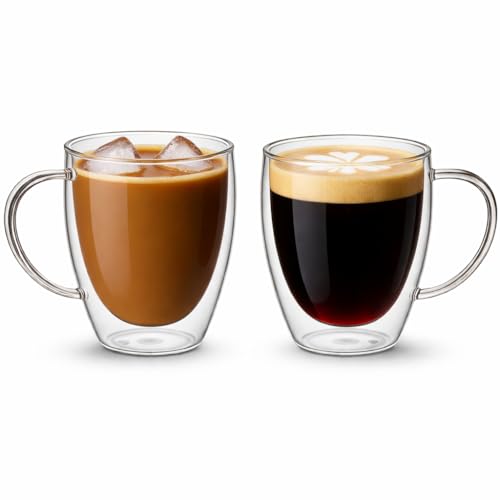 Image of Glass Coffee Cups Set of 2-250 ml Double-Walled Glass Coffee Mugs with Handle, Clear Insulated Borosilicate Glass Mug, Suitable for Cappuccino, Tea, Latte, and Hot Beverages