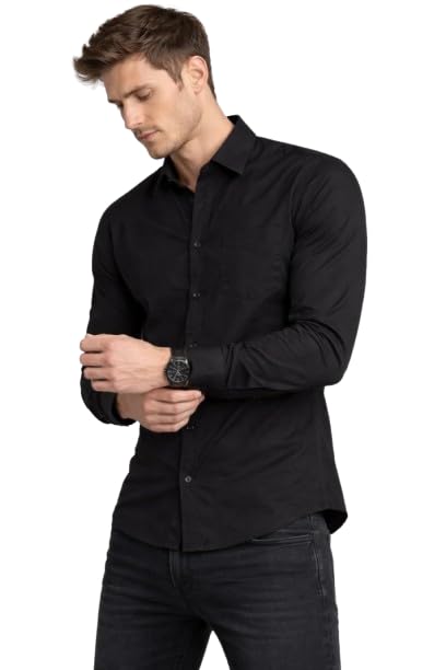 Image of Men's Slim Fit Long Sleeve Button-Down Shirt, Casual Formal Style with Chest Pocket