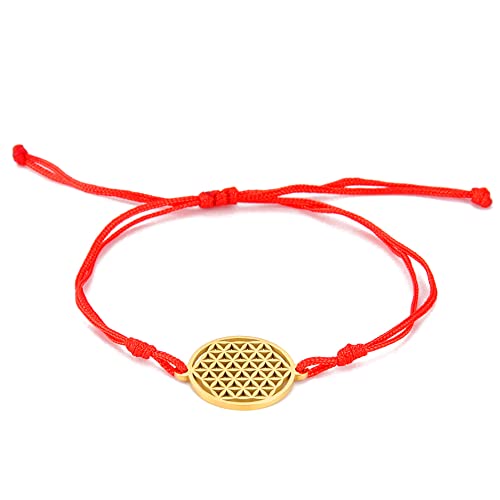unift Bracelet de Fleurs de Vie pour Femmes en Acier Inoxydable Bracelet de Fleurs de Vie Creuses à Double Cordage Bracelet Réglable Inspirant (Or)