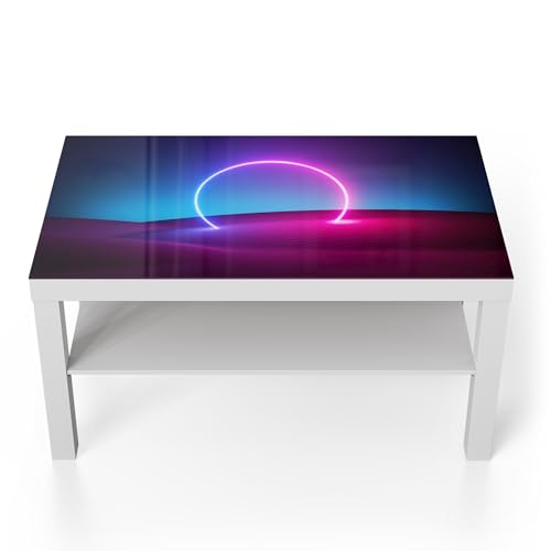 DEQORI Mesa de cristal | blanco grande 90 x 50 cm | diseño Surreale Oasis | mesa auxiliar de cristal | mesa de centro brillante para el salón | moderna mesa de sofá con diseño