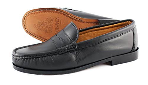 MARTTELY Herren Leder Anzugschuhe Schwarz Loafer mit Ledersohlen Handmade Mokassins Slipper EU Größe 42 Modell 500