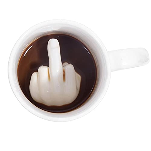 Creative Design White Middle Finger Style Novelty Mixing Coffee Milk Cup Funny Ceramic Mug Enough Capacity Water Cup