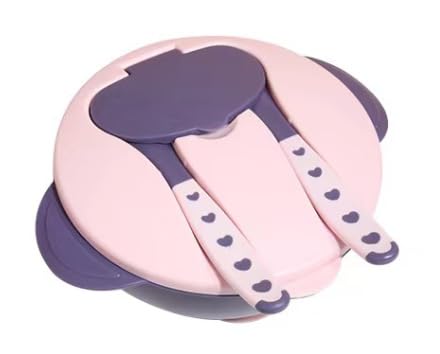 Baby Feeding Bowl with Lid Suction Cup Spoon & Fork Set for Kids Tableware First Stage Baby Mealtime Essentials BPA Free 100% Food Grade for Baby Non Toxic Utensil Set (1, Light Pink Pack of 1)-image-25