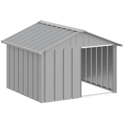 vidaXL Dog House - Durable Galvanized Steel Construction - Weatherproof Dog Kennel - Easy Access with Spacious Entrance - Ideal Outdoor Pet House - Gray Cover
