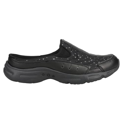 Sabot de voyage Easy Spirit pour femmes noir pailleté : mules plates confortables et légères