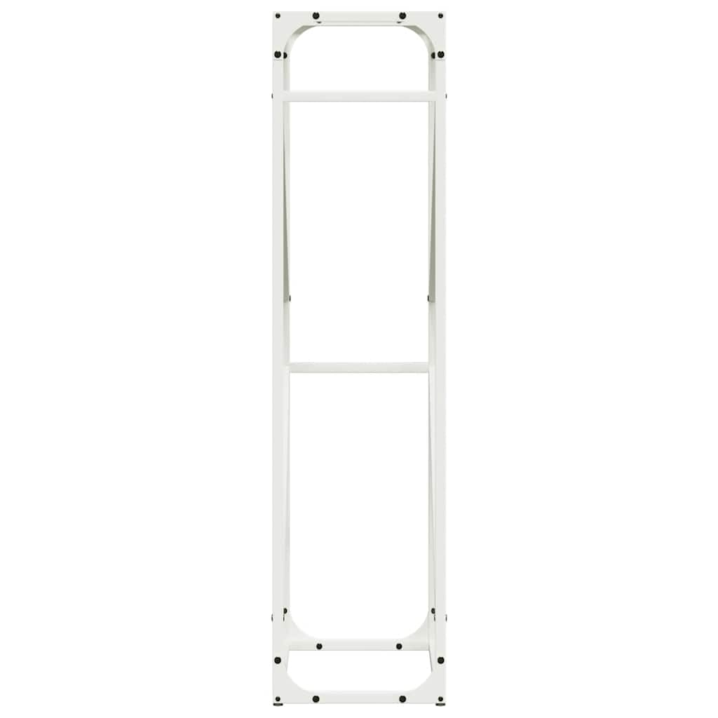 Estantería para leña blanca de acero laminado en frío, 40 x 25 x 100 cm, soporte para leña para interior y exterior, con gran capacidad de carga y diseño práctico para salón o terraza
