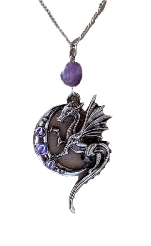 Pendentif dragon sur la lune amethyste véritable finition artisanale