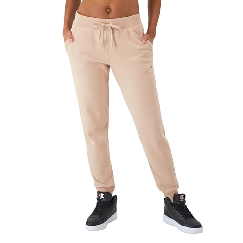 Champion Women's Fleece Joggers, Sweatpants, Standard Fit, Midweight, Script & C Logo, Available in Regular and Plus, Champagne Frost - C Logo, X-Large