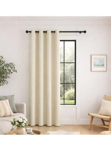 Solid Blackout Curtains for Bedroom and Living Room Drapes Grommet Room Darkening Curtains (Beige -1 Panel 106cm X 213cm)