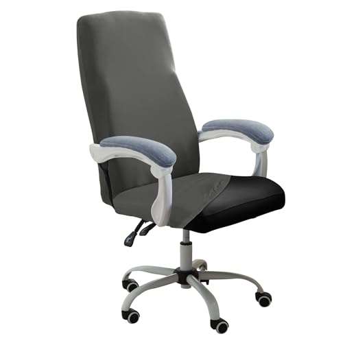 Image of HOKIPO Office Chair Cover for Executive Chair (High-Back) - 140 GSM Stretchable Fabric - Anti-Slip & Washable - Fits Tall & Big Office Chairs, Ash Grey (AR-6204-LGRY)