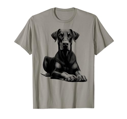 MyAnimal - Cooler Dobermann mit Schlappohren in liegender Pose T-Shirt für Hundeliebhaber, Unisex Erwachsene, Grau, S