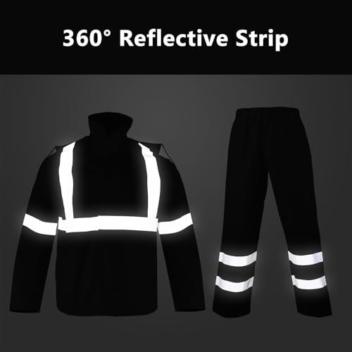 Drizomo Hi Vis Reflective Safety Rain Jacket and Pants for Men 300D Oxford Waterproof Rain Gears Construction Work Jacket