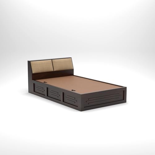 Image of Solid Sheesham Wood Armania Single Size Bed with Hydraulic Storage Bed for Bedroom Living Room Solid Wooden Furniture Bed for Home Hotels -1 Year Warranty (Walnut Finish)