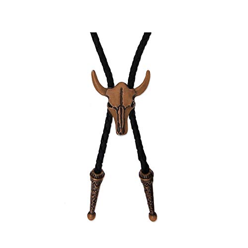 Creative-Idea 2Pcs Bolo Necktie Bootlace Cowboy Tie Set 39Inches Leather Rope Cow Skull And Eagle Inlaid Stone Design Western Rodeo Theme Copper Color #TOP3