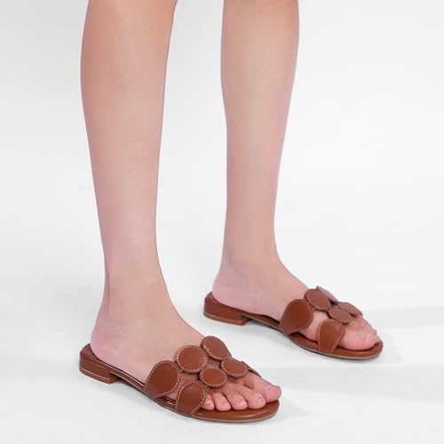 Leather Slide Sandals for Women Circle-Cut Open Toe Slip On Mule Flats with Low Heel Casual Summer Travel Dressy Shoes Daily Wear3