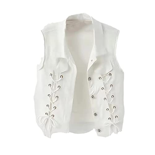 Gilet en jean sans manches blanc femme 5XL veste courte denim