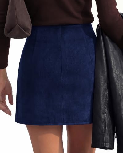 BTFBM Faux Suede Mini Skirts for Women Ruched Wrap Skorts,Navy Blue,L - image 3