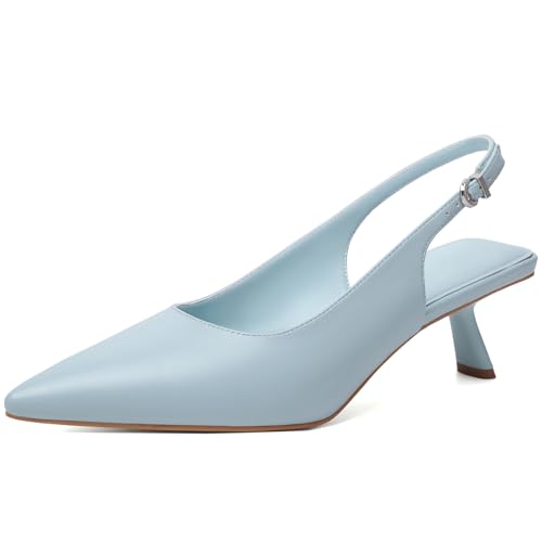 Image of Mostrin Kitten Heels for Women Pointed Toe Pumps Patent Leather Low Heel Slingback Heels with Buckle Dress Shoes for Dating Party Working