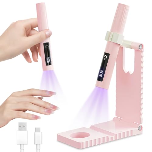 flintronic Mini Lampara UV LED Uñas, Secador de Uñas Portátil con Soporte Temporizador 30/60, 3W Lampara Uñas Semipermanentes, USB Recargable, Secado Rápido para Manicura, DIY, Hogar y Salón-Rosa