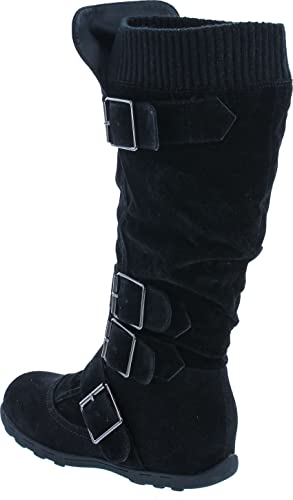 Image of Forever Link Women's Klein-70 Closed Round Toe Buckle Slouch Flat Heel Mid-Calf Boot