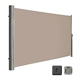LARMNEE Seitenmarkise, ausziehbar, 180 x 300 cm, Sichtschutz, Sonnenschutz, Blickdicht, Seitenrollo, für Balkon, Terrasse, Garten, Taupe ETP183BP02