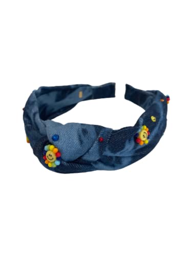 Bari Lynn Crystallized Floral Smile Face Denim Headband