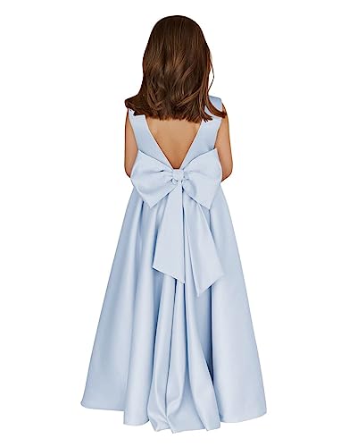 Satin Flower Girl Dresses for Wedding Bow-Knot Elegant Princess First Holy Communion Gown HDT230406