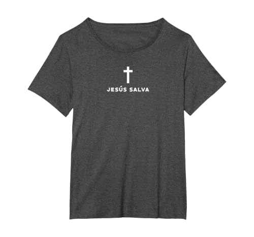 Jesus Saves Minimal Christian Spanish Language T-Shirt, Women's Plus, Dark Heather Grey, 5X