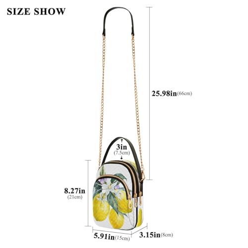 ALAZA Quilted Crossbody Bags for Women,Watercolor Lemons with Flowers Women's Crossbody Handbags Small Travel Purses Phone Bag3