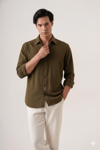 Image of CRYSTAL SKY Men Airy Linen Cotton Shirt Regular Fit Full Sleeves Solid Formal Shirt Stylish Daily Casual Office Wear