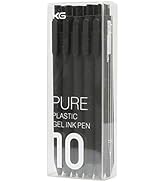 Lanxivi 10 PCS Kaco Pure Black Retractable Gel ink Pens, 0.5mm Extra Fine Point, Black Ink