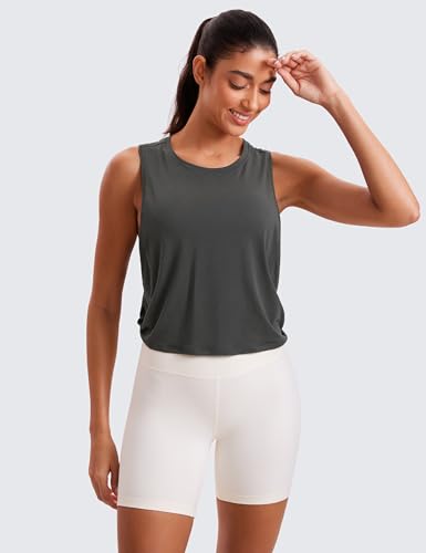 Image of CRZ YOGA Pima Cotton Dropped Armhole Tank | Workout, Naturally Soft, Loose Fit, Crop, Crewneck, Knotted Sides, Sleeveless Tops for Women