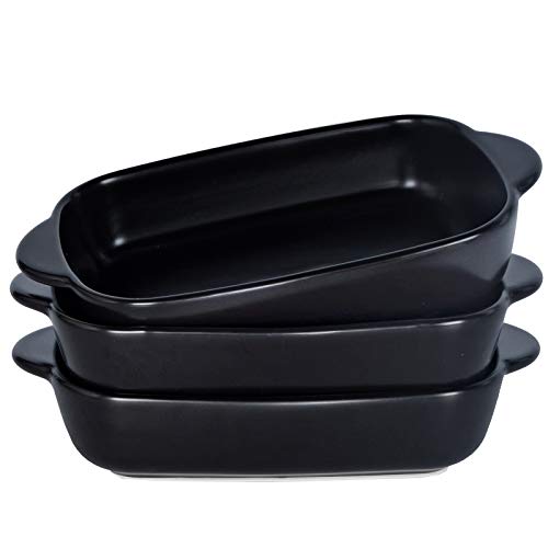 AQUIVER 20oz Small Ceramic Baking Dish â€“ 7.5'' x 5.6'' Rectangular Porcelain Matte Individual Bakeware for Vegetable, Lasagna, Casserole, Chicken, Brownies - Set of 3 (Black)