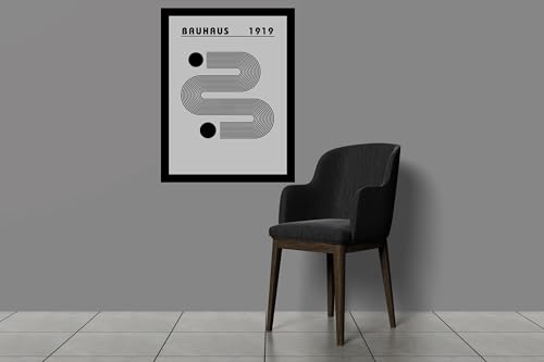 Image of BLINKART Vintage Bauhaus Retro Geometric Aesthetic Poster Gallery | Colorful Wrap Framed For Home Office Studio Living Room Modern Art Studio Decoration Abstract Shapes | (d97) | 13x10 Inch