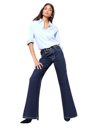 Image of KOTTY Women's High Rise Wide Leg Jeans|Cotton Blend Straight Fit Denim|Trendy Comfortable Casual Wear
