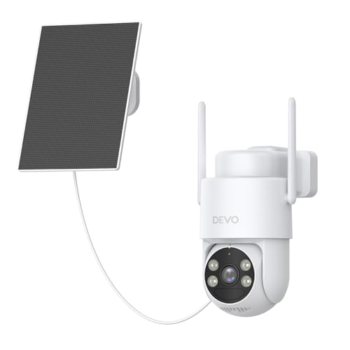 Image of Devo Solar Security Camera Wireless Outdoor 360 PTZ - 2.3K Color Night Vision with AI Human Detection, WiFi 6 Pan /Tilt IP66 Waterproof, 180-Day Battery & Solar Panel, 2-Way Audio, Triple Alert System