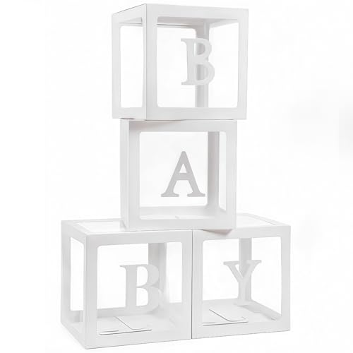 Caixa com letras decorativas BABY, caixas de balões transparentes, ideais para Baby Showers, decorações de aniversário, festas de gravidez, despedidas de solteira, brancas, 4 peças