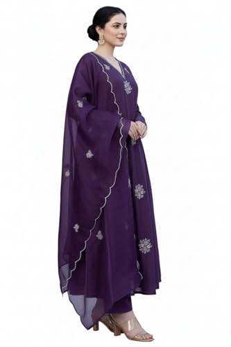 Image of Nermosa Women Embroidery Solid Anarkali Kurta and Pant Set with Dupatta